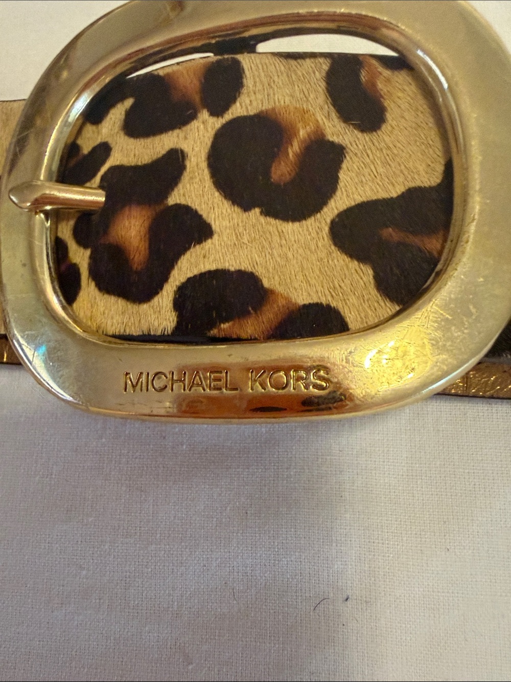 Michael Kors Leopard-Print Belt with Gold Buckle size M